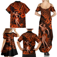 Hawaii Hula Girl Family Matching Summer Maxi Dress and Hawaiian Shirt Polynesian Pattern Orange Version LT01 - Polynesian Pride
