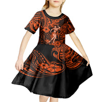Hawaii Hula Girl Kid Short Sleeve Dress Polynesian Pattern Orange Version LT01 - Polynesian Pride