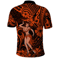Hawaii Hula Girl Polo Shirt Polynesian Pattern Orange Version LT01 - Polynesian Pride