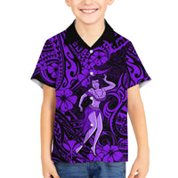 Hawaii Hula Girl Family Matching Short Sleeve Bodycon Dress and Hawaiian Shirt Hibiscus Hawaii Tribal Tattoo Purple Version LT01 Son's Shirt Purple - Polynesian Pride
