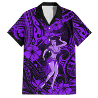 Hawaii Hula Girl Family Matching Tank Maxi Dress and Hawaiian Shirt Hibiscus Hawaii Tribal Tattoo Purple Version LT01 Dad's Shirt - Short Sleeve Purple - Polynesian Pride
