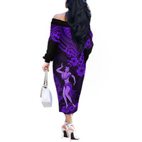 Hawaii Hula Girl Off The Shoulder Long Sleeve Dress Hibiscus Hawaii Tribal Tattoo Purple Version LT01 - Polynesian Pride