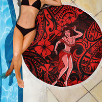 Hawaii Hula Girl Beach Blanket Hibiscus Hawaii Tribal Tattoo Red Version LT01 - Wonder Print Shop