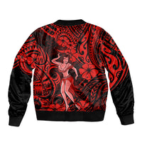 Hawaii Hula Girl Bomber Jacket Hibiscus Hawaii Tribal Tattoo Red Version LT01 - Polynesian Pride