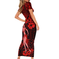 Hawaii Hula Girl Family Matching Short Sleeve Bodycon Dress and Hawaiian Shirt Hibiscus Hawaii Tribal Tattoo Red Version LT01 - Polynesian Pride