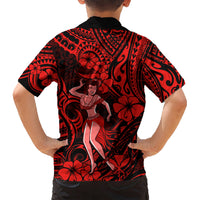 Hawaii Hula Girl Kid Hawaiian Shirt Hibiscus Hawaii Tribal Tattoo Red Version LT01 - Polynesian Pride