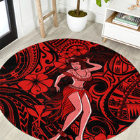 Hawaii Hula Girl Round Carpet Hibiscus Hawaii Tribal Tattoo Red Version LT01 Red - Polynesian Pride