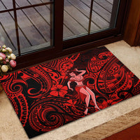 Hawaii Hula Girl Rubber Doormat Hibiscus Hawaii Tribal Tattoo Red Version LT01 - Polynesian Pride