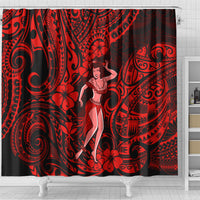 Hawaii Hula Girl Shower Curtain Hibiscus Hawaii Tribal Tattoo Red Version LT01 - Polynesian Pride