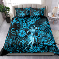 Hawaii Hula Girl Bedding Set Hibiscus Hawaii Tribal Tattoo Sky Blue Version LT01 - Polynesian Pride