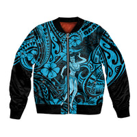 Hawaii Hula Girl Bomber Jacket Hibiscus Hawaii Tribal Tattoo Sky Blue Version LT01 Unisex Blue - Polynesian Pride