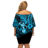 Hawaii Hula Girl Off Shoulder Short Dress Hibiscus Hawaii Tribal Tattoo Sky Blue Version LT01 - Polynesian Pride