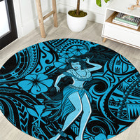 Hawaii Hula Girl Round Carpet Hibiscus Hawaii Tribal Tattoo Sky Blue Version LT01 Blue - Polynesian Pride