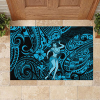Hawaii Hula Girl Rubber Doormat Hibiscus Hawaii Tribal Tattoo Sky Blue Version LT01 - Polynesian Pride