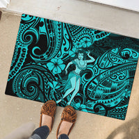 Hawaii Hula Girl Rubber Doormat Hibiscus Hawaii Tribal Tattoo Turquoise Version LT01 - Polynesian Pride