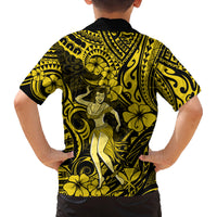Hawaii Hula Girl Family Matching Puletasi Dress and Hawaiian Shirt Hibiscus Hawaii Tribal Tattoo Yellow Version LT01 - Polynesian Pride