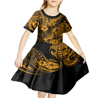 Hawaii Pineapple Kid Short Sleeve Dress Paradise Flowers Pacific With Gold Polynesian Tribal LT01 - Polynesian Pride