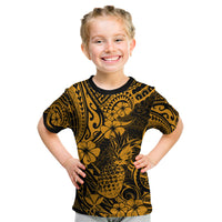 Hawaii Pineapple Kid T Shirt Paradise Flowers Pacific With Gold Polynesian Tribal LT01 Gold - Polynesian Pride
