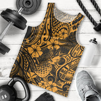 Hawaii Pineapple Men Tank Top Paradise Flowers Pacific With Gold Polynesian Tribal LT01 Gold - Polynesian Pride