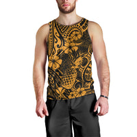 Hawaii Pineapple Men Tank Top Paradise Flowers Pacific With Gold Polynesian Tribal LT01 - Polynesian Pride