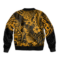 Hawaii Pineapple Sleeve Zip Bomber Jacket Paradise Flowers Pacific With Gold Polynesian Tribal LT01 - Polynesian Pride