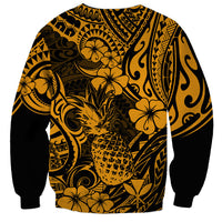 Hawaii Pineapple Sweatshirt Paradise Flowers Pacific With Gold Polynesian Tribal LT01 - Polynesian Pride