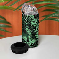 Hawaii Pineapple 4 in 1 Can Cooler Tumbler Paradise Flowers Pacific With Green Polynesian Tribal