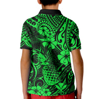 Hawaii Pineapple Kid Polo Shirt Paradise Flowers Pacific With Green Polynesian Tribal LT01 - Polynesian Pride