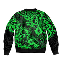 Hawaii Pineapple Sleeve Zip Bomber Jacket Paradise Flowers Pacific With Green Polynesian Tribal LT01 - Polynesian Pride