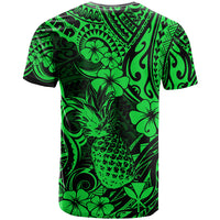 Hawaii Pineapple T Shirt Paradise Flowers Pacific With Green Polynesian Tribal LT01 - Polynesian Pride