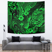 Hawaii Pineapple Tapestry Paradise Flowers Pacific With Green Polynesian Tribal LT01 - Polynesian Pride