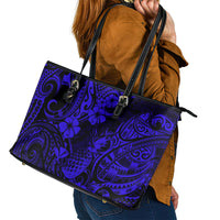 Hawaii Pineapple Leather Tote Bag Paradise Flowers Pacific With Navy Blue Polynesian Tribal LT01 - Polynesian Pride