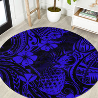 Hawaii Pineapple Round Carpet Paradise Flowers Pacific With Navy Blue Polynesian Tribal LT01 Blue - Polynesian Pride