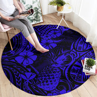 Hawaii Pineapple Round Carpet Paradise Flowers Pacific With Navy Blue Polynesian Tribal LT01 - Polynesian Pride