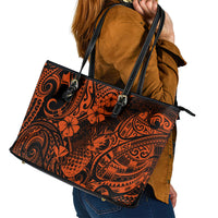 Hawaii Pineapple Leather Tote Bag Paradise Flowers Pacific With Orange Polynesian Tribal LT01 - Polynesian Pride