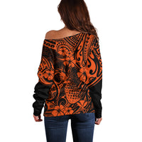 Hawaii Pineapple Off Shoulder Sweater Paradise Flowers Pacific With Orange Polynesian Tribal LT01 - Polynesian Pride