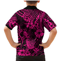 Hawaii Pineapple Family Matching Mermaid Dress and Hawaiian Shirt Paradise Flowers Pacific With Pink Polynesian Tribal LT01 - Polynesian Pride