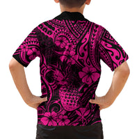 Hawaii Pineapple Family Matching Off Shoulder Maxi Dress and Hawaiian Shirt Paradise Flowers Pacific With Pink Polynesian Tribal LT01 - Polynesian Pride