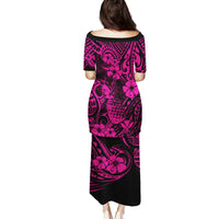 Hawaii Pineapple Family Matching Puletasi Dress and Hawaiian Shirt Paradise Flowers Pacific With Pink Polynesian Tribal LT01 - Polynesian Pride