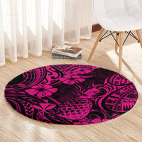 Hawaii Pineapple Round Carpet Paradise Flowers Pacific With Pink Polynesian Tribal LT01 - Polynesian Pride