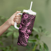 Hawaii Pineapple Tumbler With Handle Paradise Flowers Pacific With Pink Polynesian Tribal