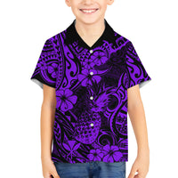 Hawaii Pineapple Family Matching Tank Maxi Dress and Hawaiian Shirt Polynesian Pattern Purple Version LT01 Son's Shirt Purple - Polynesian Pride