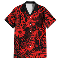 Hawaii Pineapple Family Matching Short Sleeve Bodycon Dress and Hawaiian Shirt Polynesian Pattern Red Version LT01 Dad's Shirt - Short Sleeve Red - Polynesian Pride