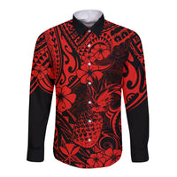 Hawaii Pineapple Long Sleeve Button Shirt Polynesian Pattern Red Version LT01 Unisex Red - Polynesian Pride