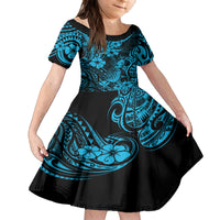 Hawaii Pineapple Family Matching Off Shoulder Short Dress and Hawaiian Shirt Polynesian Pattern Sky Blue Version LT01 Daughter's Dress Blue - Polynesian Pride