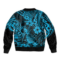 Hawaii Pineapple Sleeve Zip Bomber Jacket Polynesian Pattern Sky Blue Version LT01 - Polynesian Pride