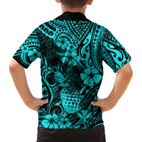 Hawaii Pineapple Family Matching Summer Maxi Dress and Hawaiian Shirt Polynesian Pattern Turquoise Version LT01 - Polynesian Pride