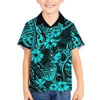 Hawaii Pineapple Kid Hawaiian Shirt Polynesian Pattern Turquoise Version LT01 Kid Turquoise - Polynesian Pride