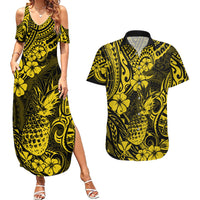 Hawaii Pineapple Couples Matching Summer Maxi Dress and Hawaiian Shirt Polynesian Pattern Yellow Version LT01 Yellow - Polynesian Pride