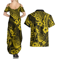 Hawaii Pineapple Couples Matching Summer Maxi Dress and Hawaiian Shirt Polynesian Pattern Yellow Version LT01 - Polynesian Pride